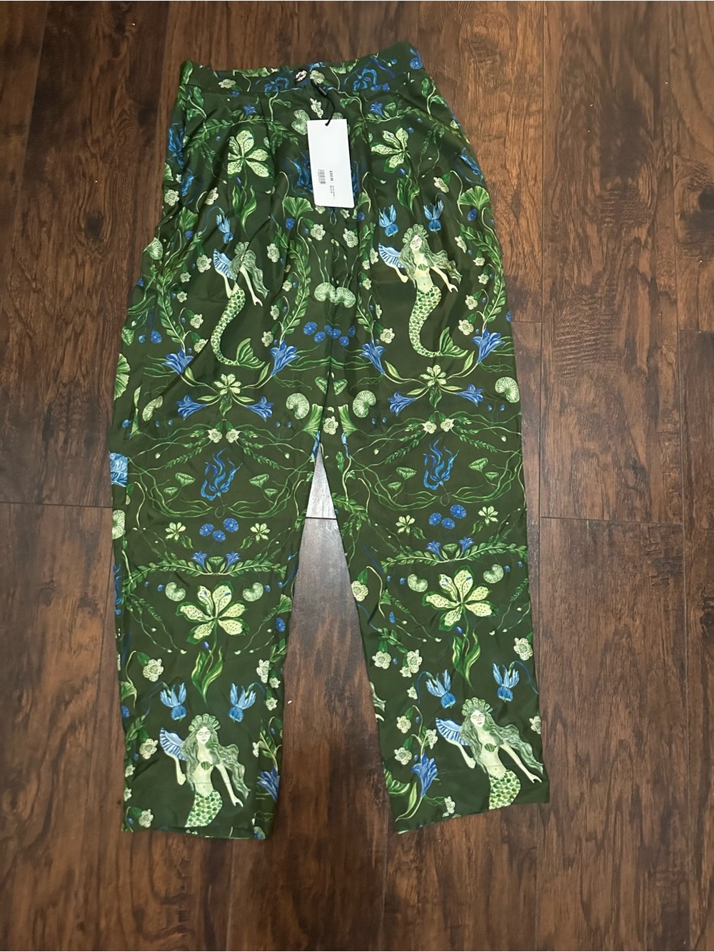 Women’s Straight Leg Green Floral & Mermaid Print Pants